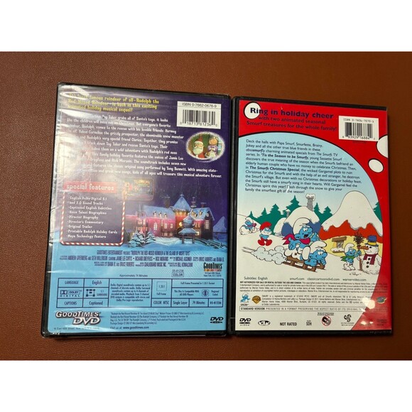Christmas Kids DVD Lot Rudolph Red-Nosed Reindeer Island of Misfit Toys & Smurfs - Picture 2 of 3